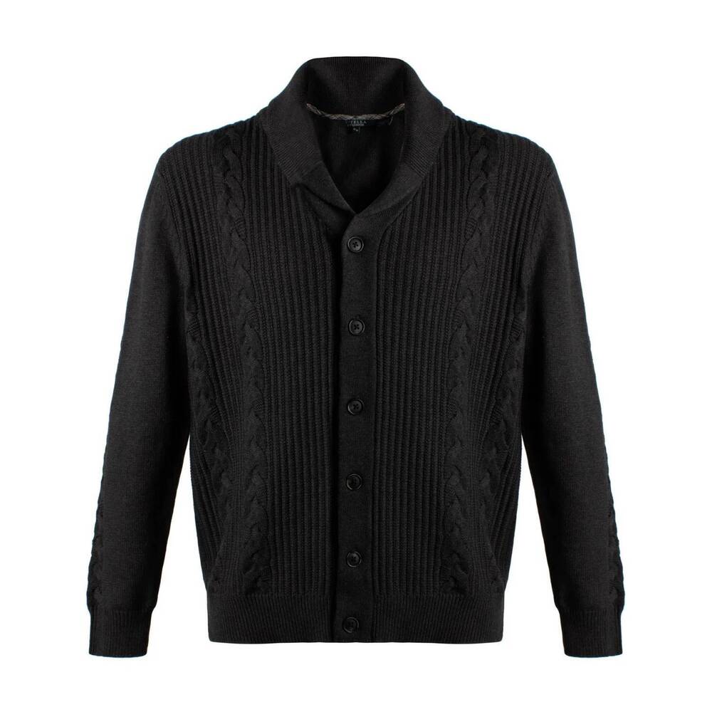 NEW VIYELLA men's shawl collar cable knit button-front cardigan in charcoal